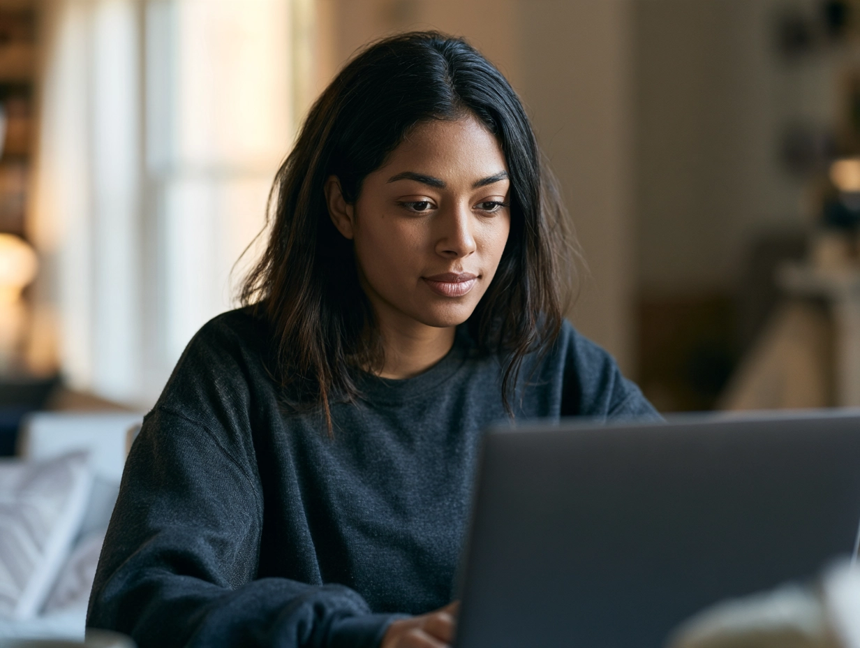 A woman completing her LIFT application on a laptop